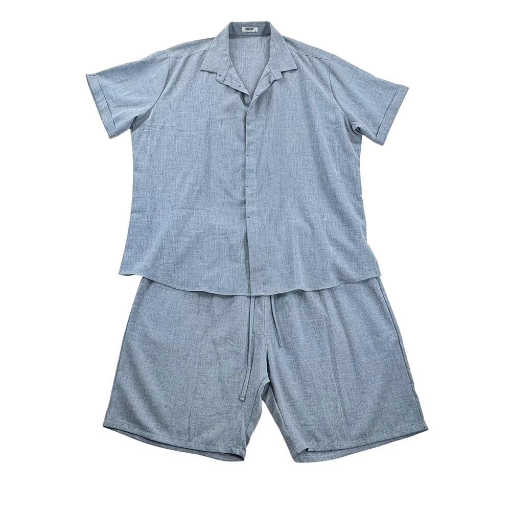 COOFANDY Mens 2XL 2 Piece Shirt Shorts Set Blue Casual Beach Vacation Outfit